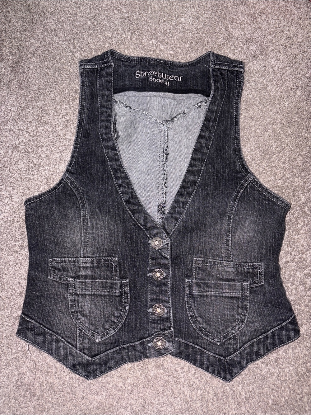 Streetwear Society Black Denim Vest with Front Pockets